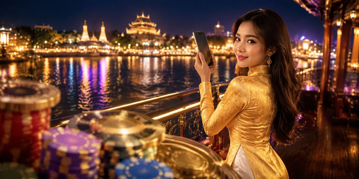 Người chơi tại Huế trải nghiệm casino trực tuyến trên điện thoại di động với trang phục áo dài truyền thống